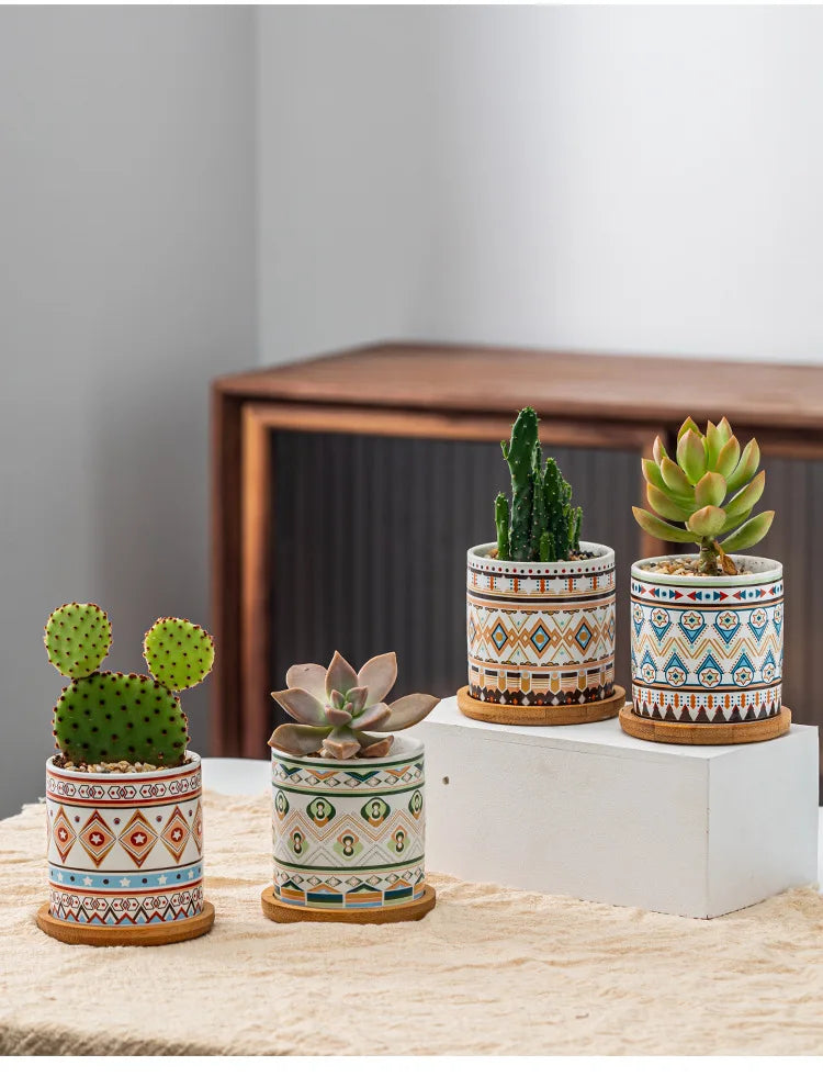 Circular geometric ceramic flower pot simple balcony garden succulent plant Phalaenopsis flower pot