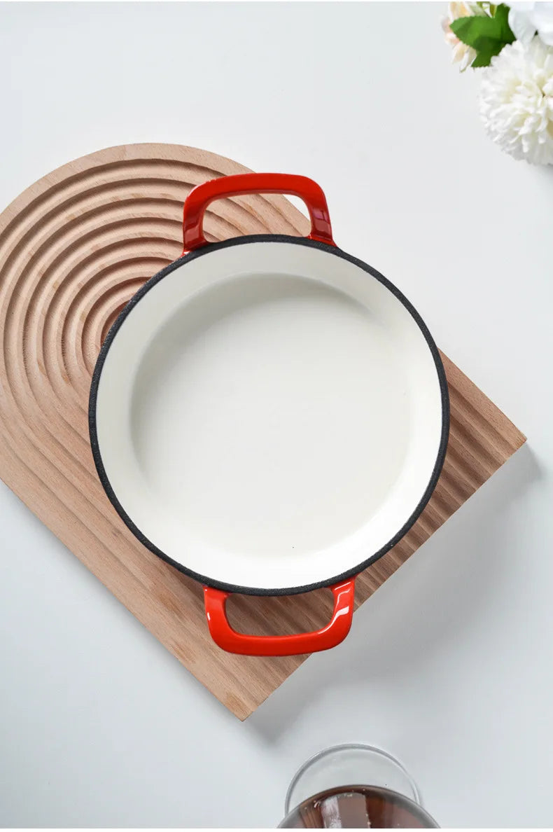 Enameled Cast Iron Frying Pan 20cm Dual Loop Handle Skillet Non Stick Grill Pan For Fried Steak For Oven Stovetop Induction