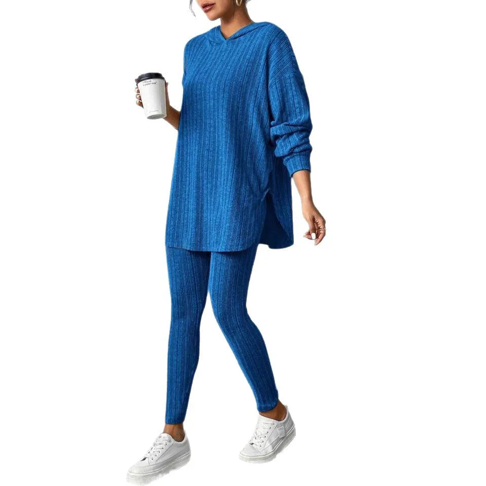 2025 Autumn and Winter European and American Women's Clothing Loose Hooded Long Sleeve Casual Trousers Thread Set