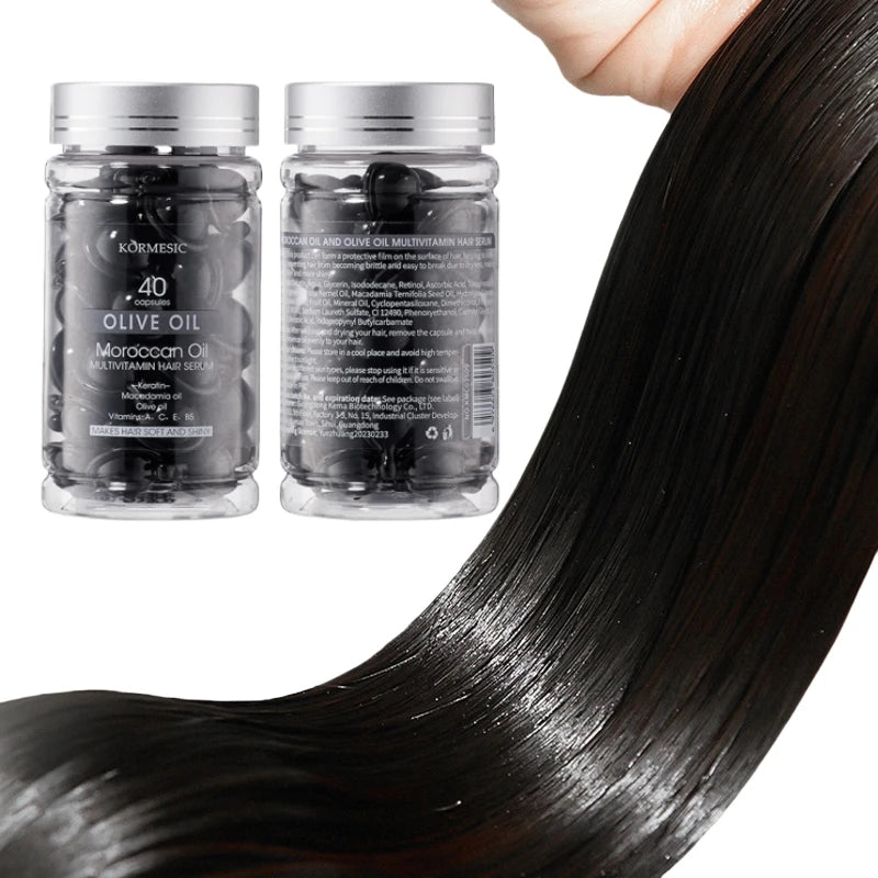 1ml*40 Capsules of Moroccan Oil and Olive Oil Multivitamin Hair Care Essence, Containing Moroccan Oil and Olive Oil Essence Ingredients, Smoothes Dry, Frizzy Hair, Repairs Split Ends, Strengthens Hair, Makes Your Hair More He