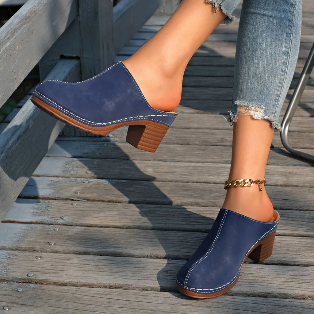 Cushioned Women Sandals Stylish Women's Chunky Heel Mules with Flower Pattern Hollow Upper for Summer Street Parties Fall Events