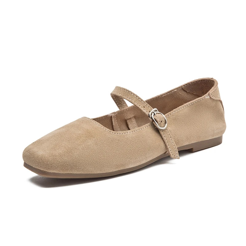 AIYUQI Mary Jane Women's Shoes 2026 New Suede Leather Non-slip Women Ballet Flat Shoes Square Toe Comfortable Female Shoes