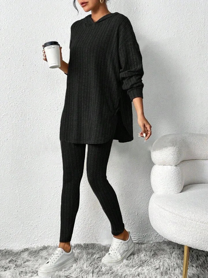 2025 Autumn and Winter European and American Women's Clothing Loose Hooded Long Sleeve Casual Trousers Thread Set