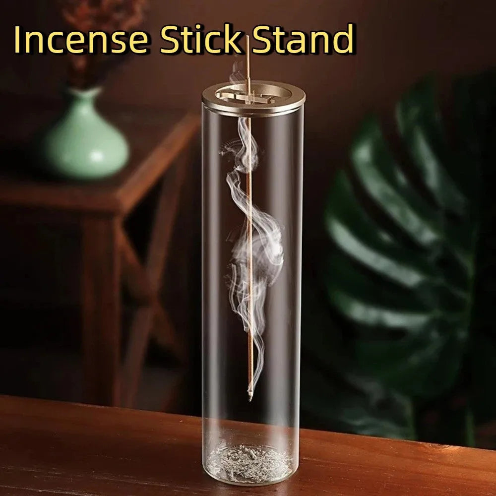 Cylindrical Shape Incense Stick Stand Transparent Minimalist Glass Incense Burner Zen Style Upside-Down Incense Holder