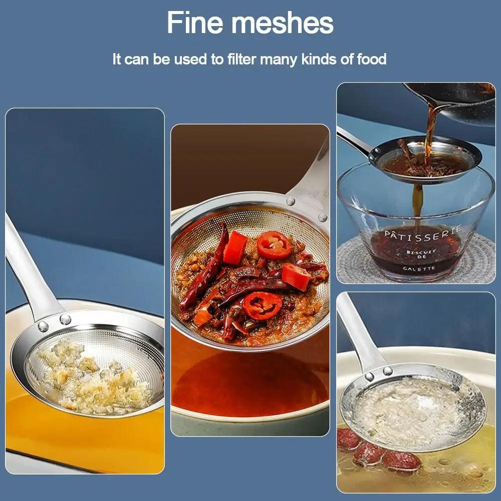 304 Stainless Steel Fat Skimmer Spoon Fine Mesh Grease Foam Removing Oil Dregs Fishing Percolator Fried Food Net Strainer