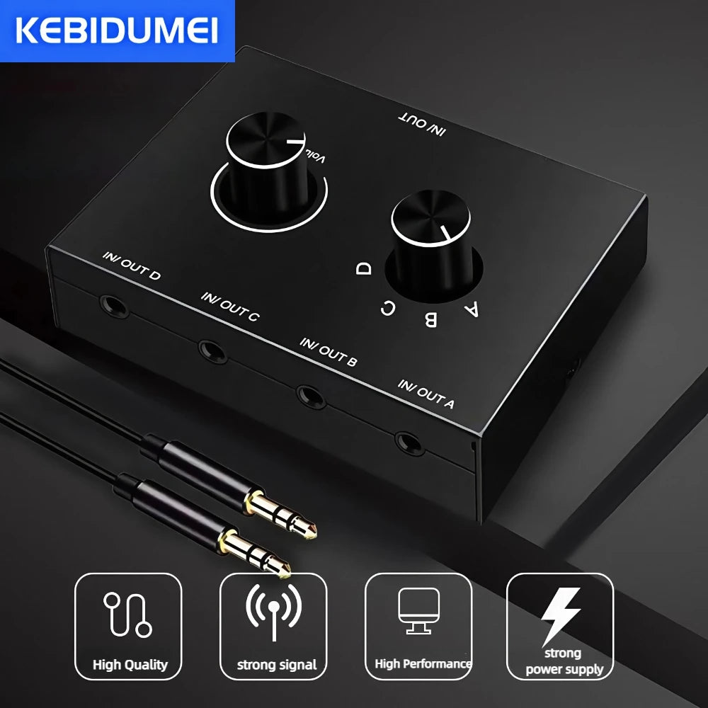 4 Way/2 Way 3.5mm Stereo Audio Switcher Bi-Directional Audio Switch Splitter Box 2 In 1 Out 4 In 1 Out with Mute Button