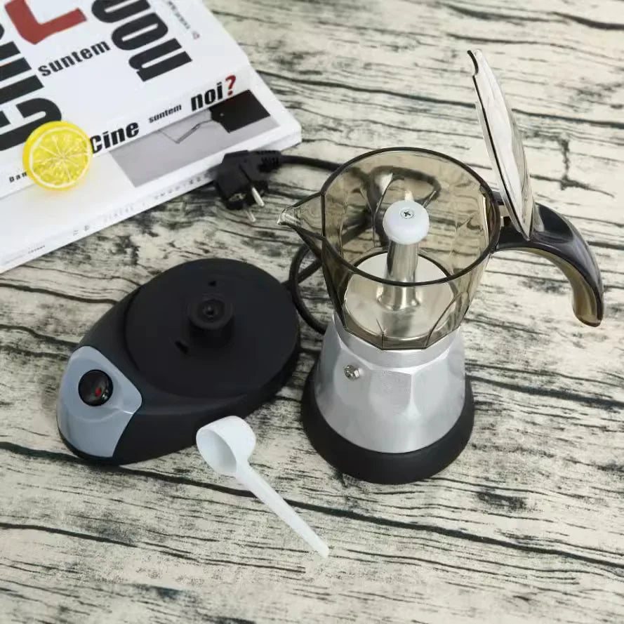 150ml/300ml Electric Coffee Maker Cups Aluminum Mocha Pot 480W Electric Italian Coffee Maker Percolator for Home Silver 3/6Cups