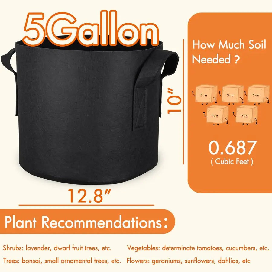 20Pack 5 Gallon Grow Bags, Aeration Fabric Pots with Handles, Heavy Duty Plant Bags for Plants