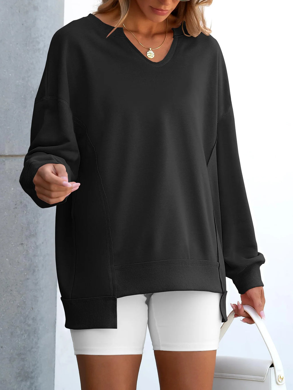 2026 Spring Sweatshirts Women Sweatshirt Tops V Neck Full Sleeve Y2k Streetwear Work Casual Loose Elegant Striped Top Autumn