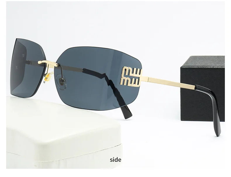 Curved One-Piece Sunglasses, Frameless Square Cut-Edge Design, UV400 Protection, Women's High-End Street Style