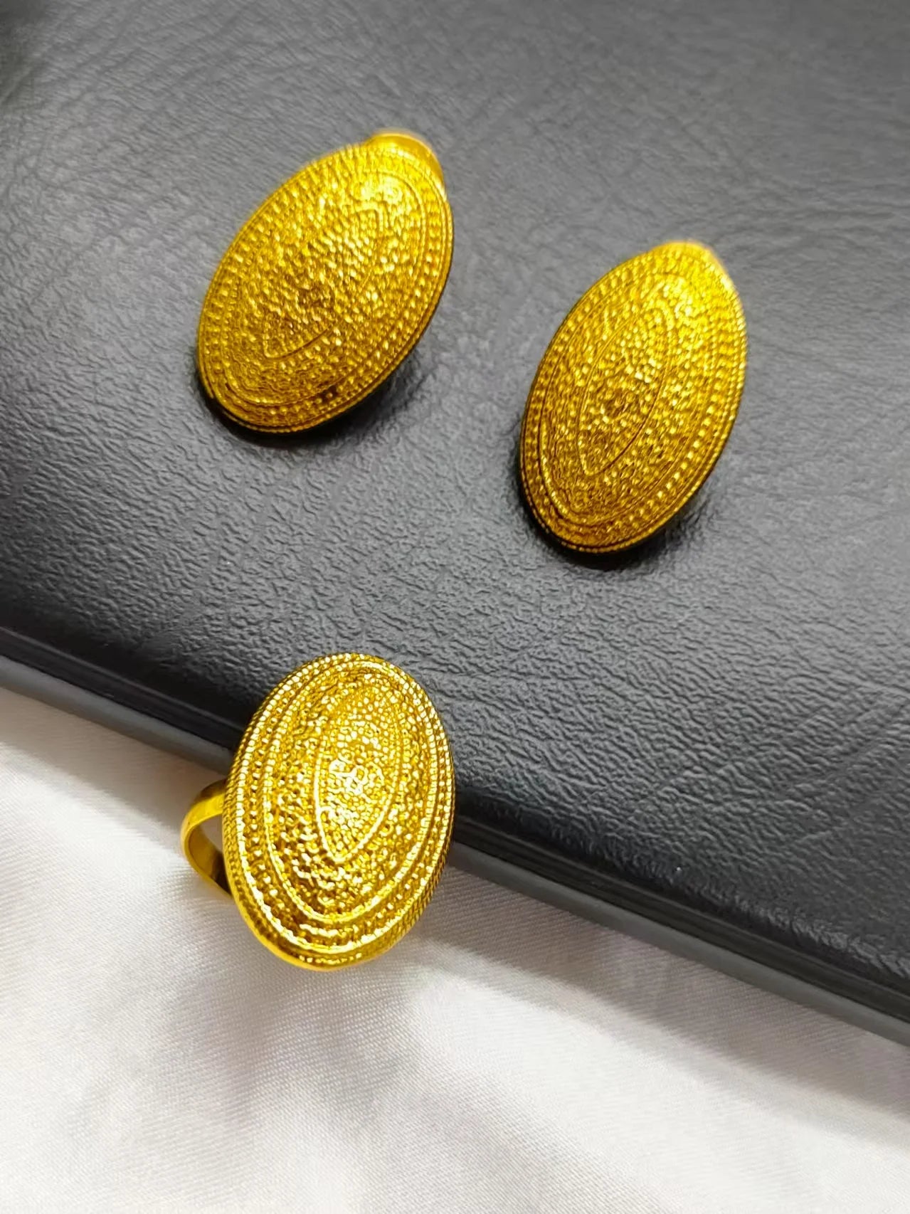 Ethiopian  Necklace Earrings Bangle Ring Jewelry Set For Women 24K Gold Plated Dubai Indian African Bridal Wedding Party Jewelle