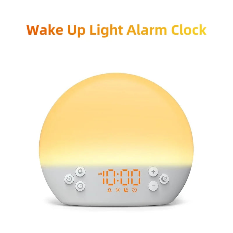 Digital Alarm Clock with Sunrise Simulation Dimmable Night Light White Noise Sound Machine with 30 Soothing Sound for Home Decor
