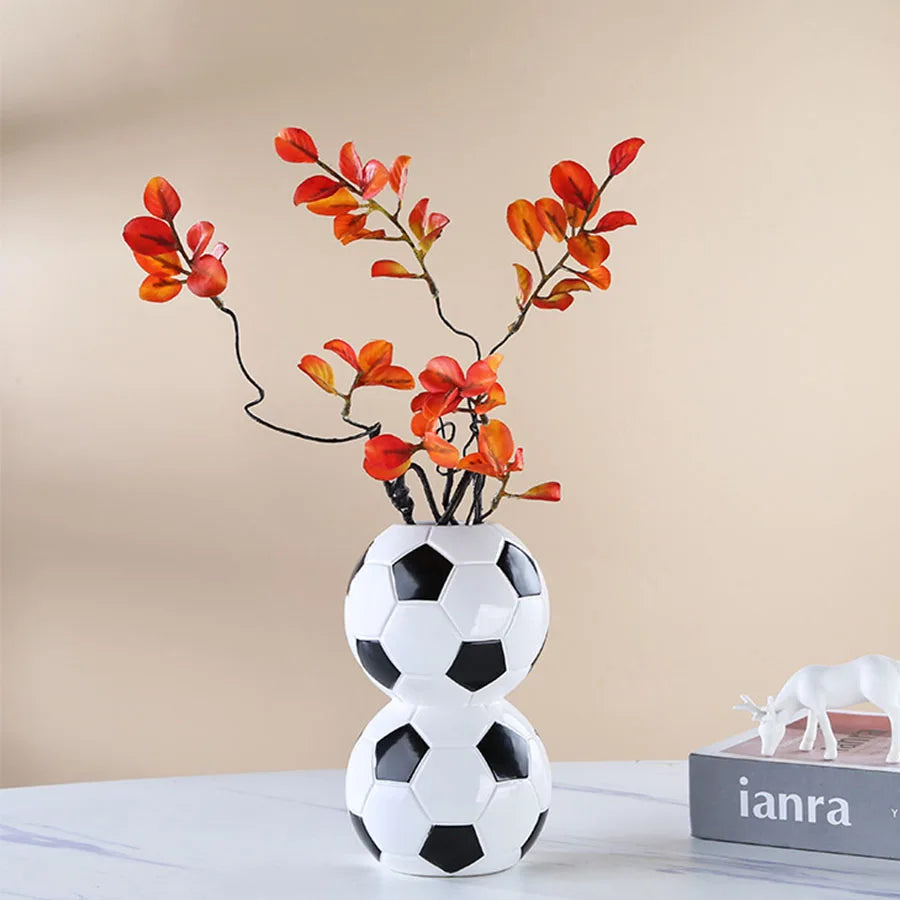Ceramic Football Vase Hydroponic Flower Holder Pen Stand Creative Living Room Decor World Cup Fan Ornament
