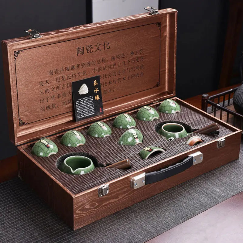 Exquisite Crackle Glaze Kung Fu Tea Set with Premium Teapot in Elegant Gift Box