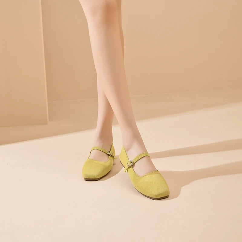 AIYUQI Mary Jane Women's Shoes 2026 New Suede Leather Non-slip Women Ballet Flat Shoes Square Toe Comfortable Female Shoes