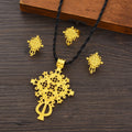 Ethiopian Eritrean Women Jewelry Sets Spcial Cross Pendant Earrings Ring African  Wedding Pretty Gold Color Jewelry Gifts