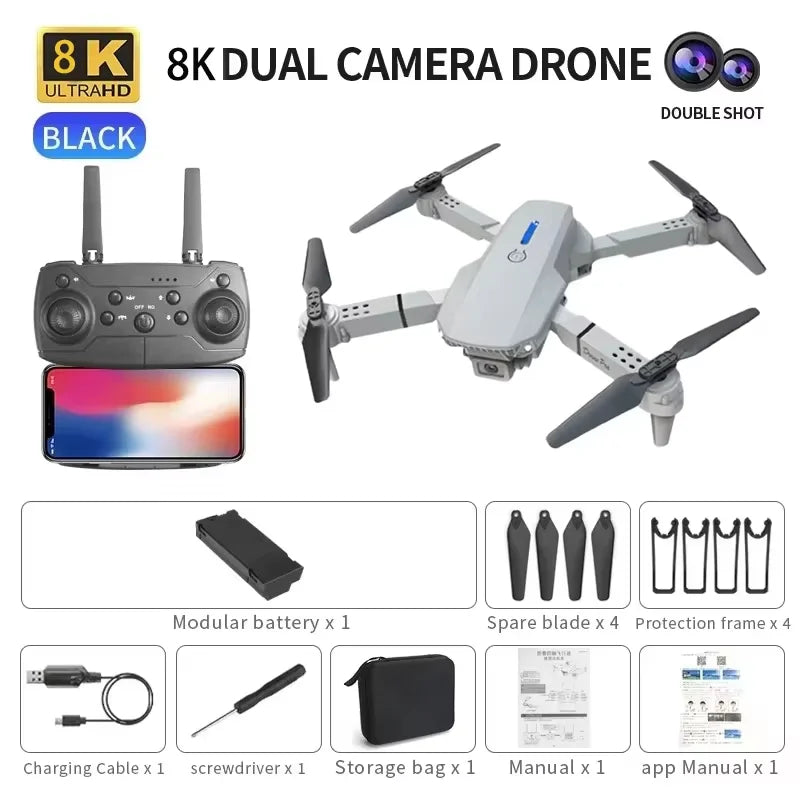 Drones Toys Gifts 8K HD Dual Camera 2026 E88 Plus Mini Foldable GPS Brushless Motor Obstacle Avoidance RC Quadcopter LED For IOS
