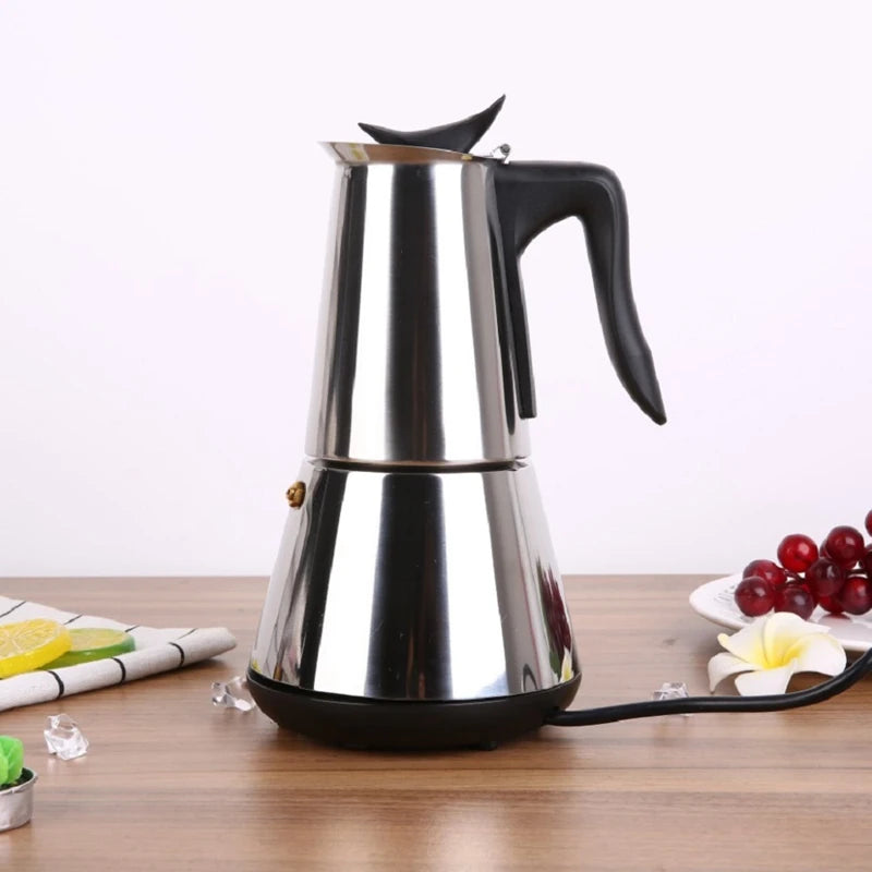 Electric Stove Espresso Maker Moka Pot 6 Cups Percolator Coffee Pot Electric Stainless Steel Classic Cafe Maker EU Plug