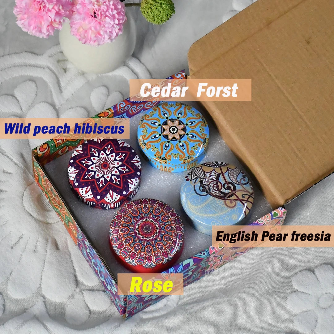 4Pcs/Box Scented Candle Set Gift Islamic Arabian Patterns Fragrance Candle Jar DIY Smokeless Couples Romantic Incense Candles