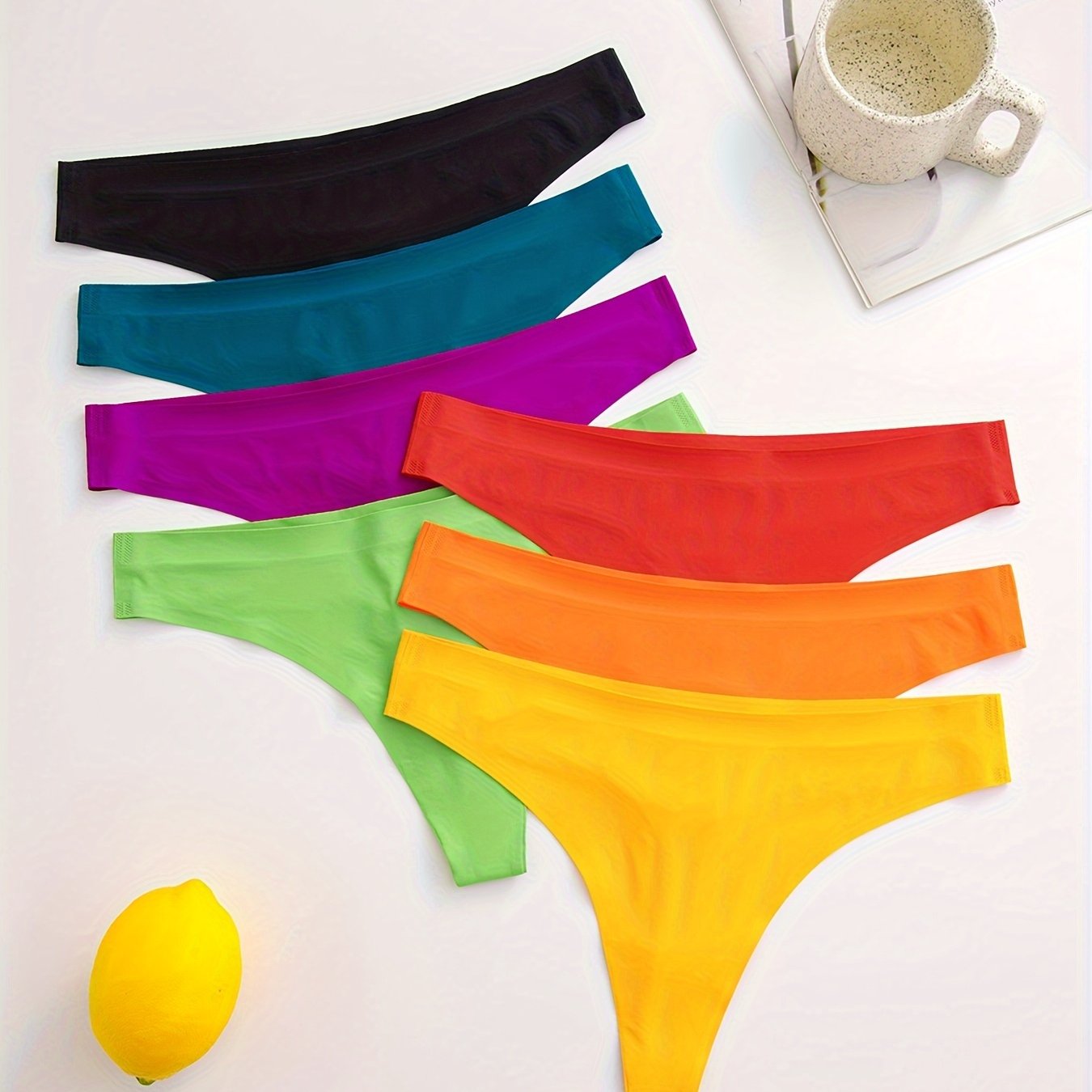 7P7008# Thin Breathable Comfortable Seamless Low-Rise Thong Panties, Seven-Pack