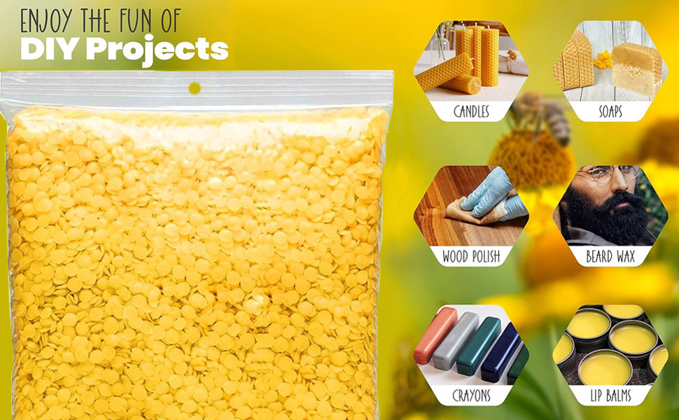 1KG Pure Yellow Beeswax Pellets High-Quality Waxing Material for DIY Crafts Candle Making Clean-Burning Polishing Furniture Wax