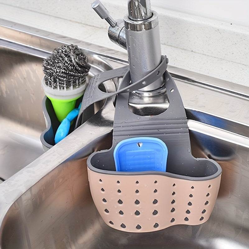 1 Pc Multifunctional Sink Sponge Rack With Adjustable Shoulder Strap - Hanging Bag, Organize And Drain Your Sponge With Ease - Perfect For Kitchen And Bathroom - Kitchen Supplies