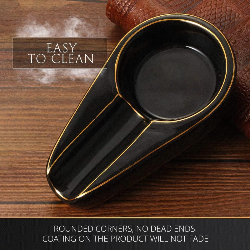 Cigar Ashtray Luxury Gilt Ceramic Portable Travel Ash Tray With Round Ash Slot Indoor And Outdoor Smoking Accessories For Men Single Cigarette Holder Ashtrays For Home Office Patio