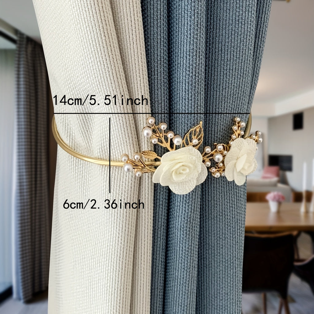1pc Elegant Metal Faux Pearl Curtain Holdback with Three-dimensional Flower Design - Perfect for Bedroom, Office, Kitchen, Living Room, and Study - Adds a Touch of Luxury to Your Home Decor
