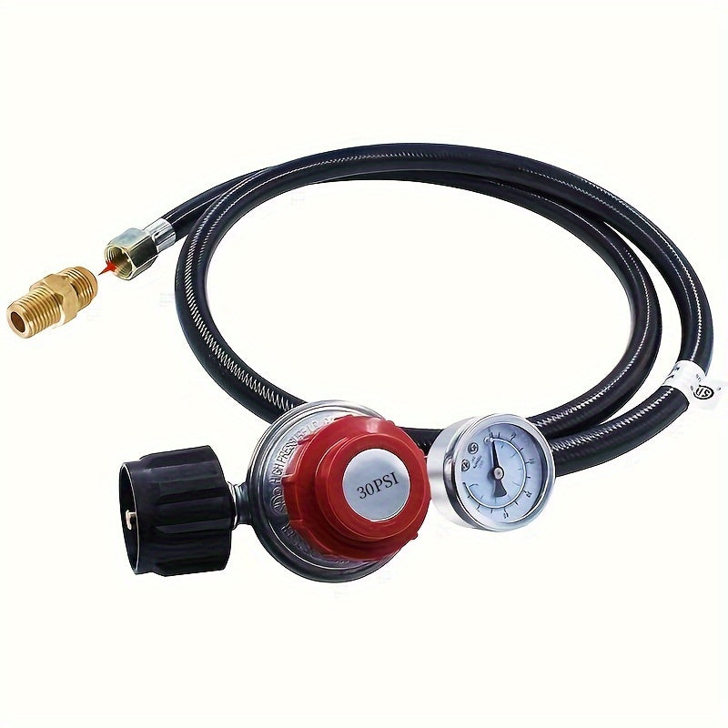 4FT Propane Gas Tube with Adjustable Pressure Reducer & Precision Meter - Safe Kitchen Upgrade for QCC1 Type Connections, 0-30PSI