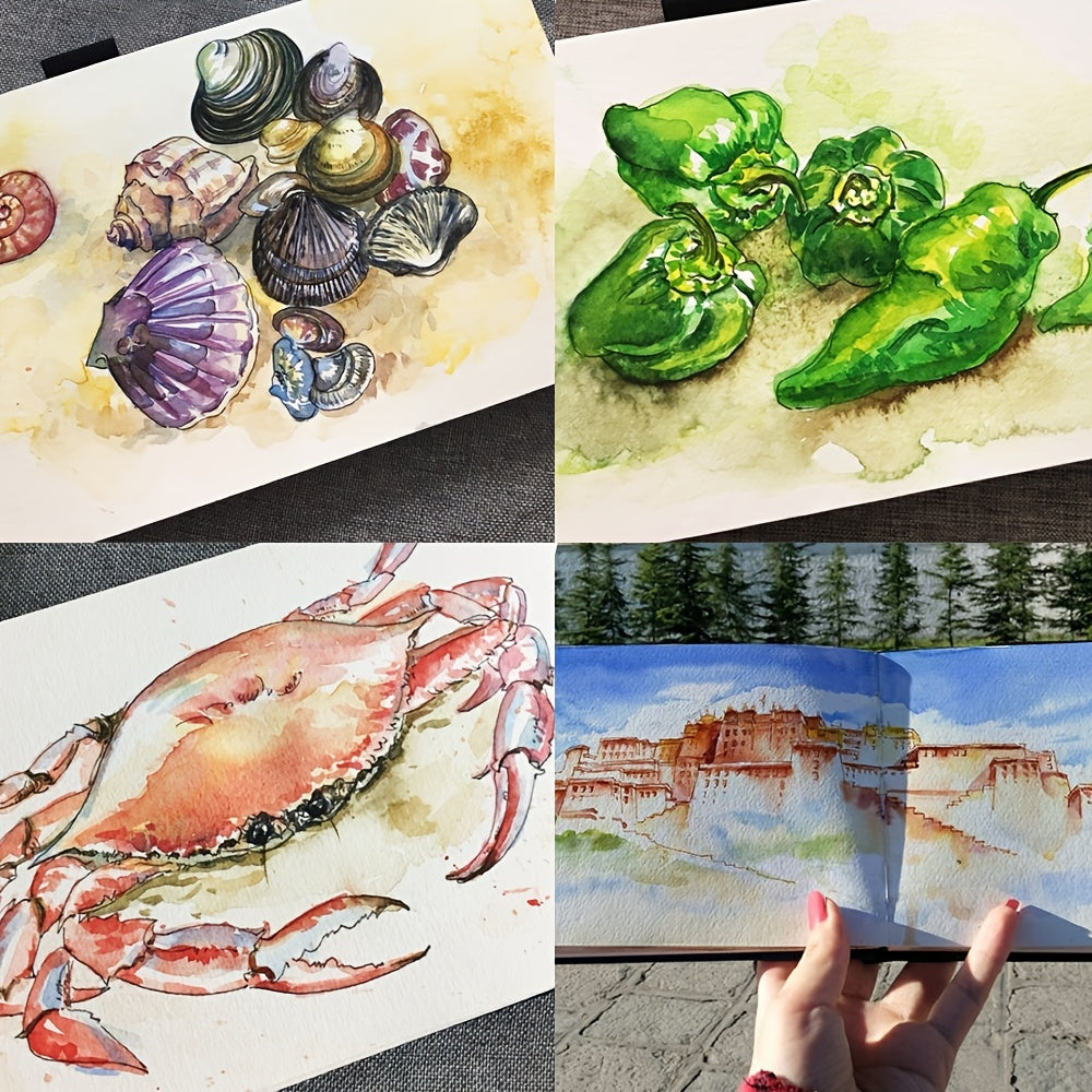1pc Handmade Watercolor Book Travel Hand-painted Journal Student Art Painting Book Thickened Marker Pen Watercolor Sketchbook Small Beginner Blank Watercolor Paper