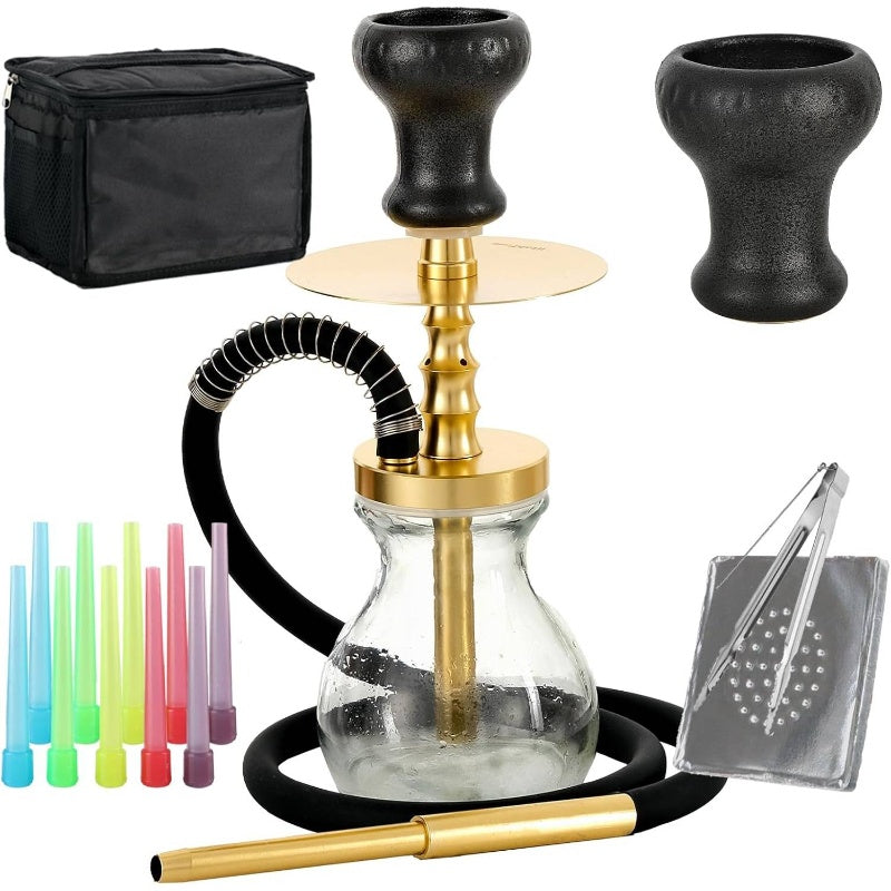 Complete Portable /Shisha Smoking Set with Glass Vase, Aluminum Chameleon Hose, PS Bowl & Tongs/Mouth Tips - All-in-One Narguile for Shisha Smoking Accessories,, Parties, Outdoor Use - Ideal for Shisha Lovers Gift