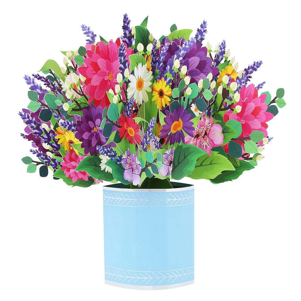1pc Exquisite 3D Pop Up Spring Bouquet Greeting Card - Handmade Paper Carved Cartoon Card for Birthday, Spring Wedding, Anniversary, Get Well, Sympathy - Unique Party Favors, Decorative Gift Supplies with Delicate Floral Desi