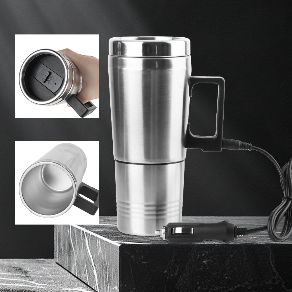 Electric Heating Car Kettle Stainless Steel 12V/24V 300ml Vehicle Heating Cup Camping Travel Kettle