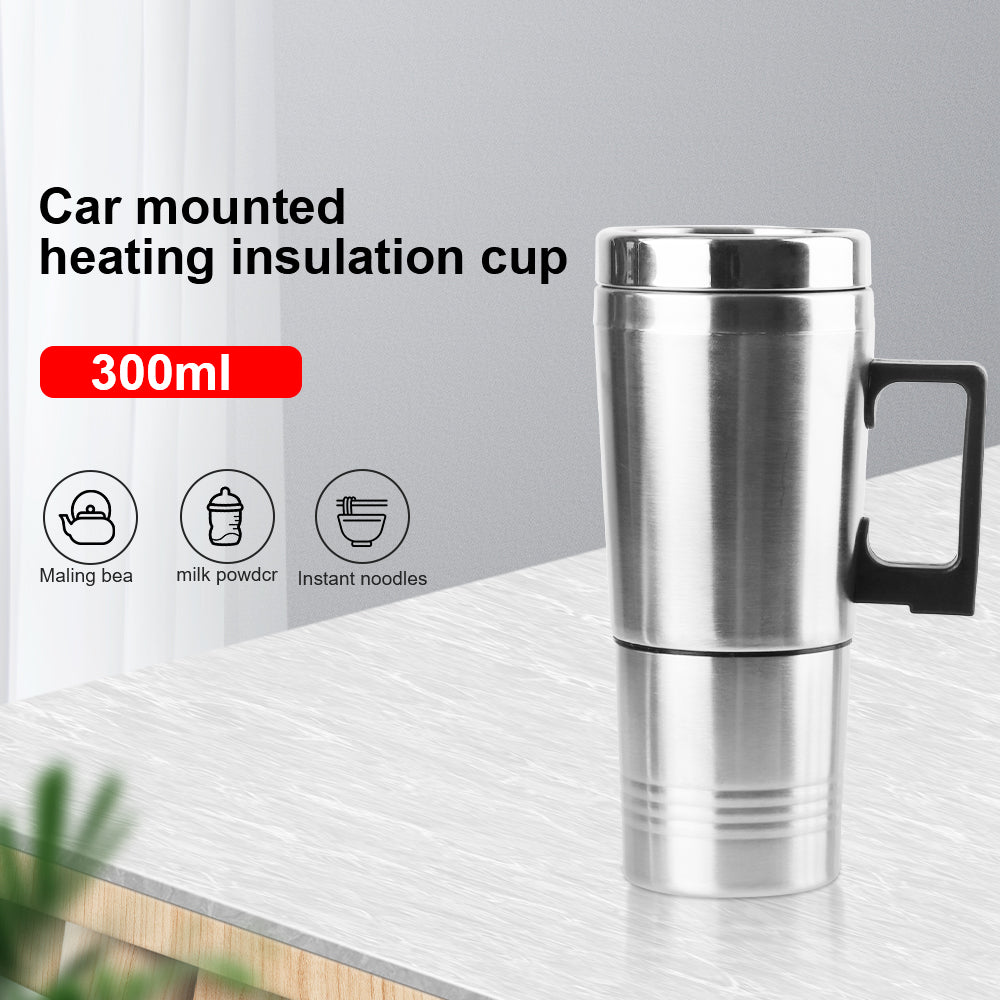 Electric Heating Car Kettle Stainless Steel 12V/24V 300ml Vehicle Heating Cup Camping Travel Kettle